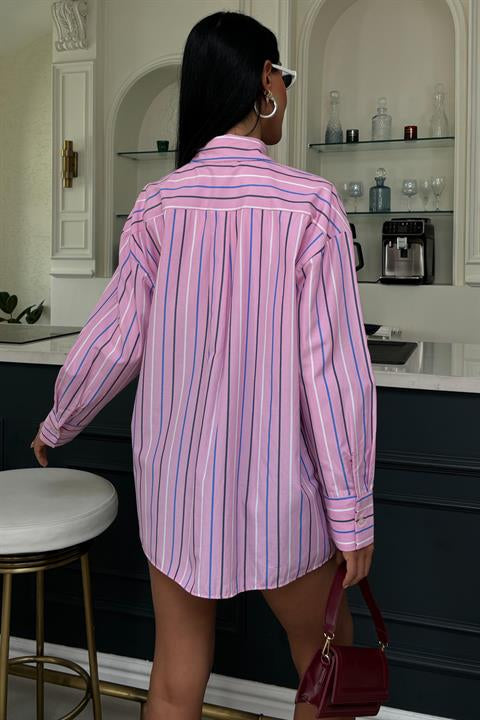 Striped Pink Poplin Shirt 3451