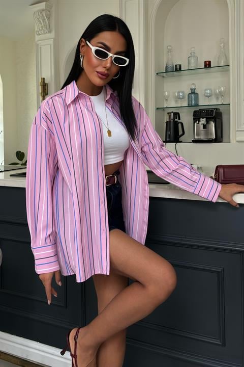 Striped Pink Poplin Shirt 3451