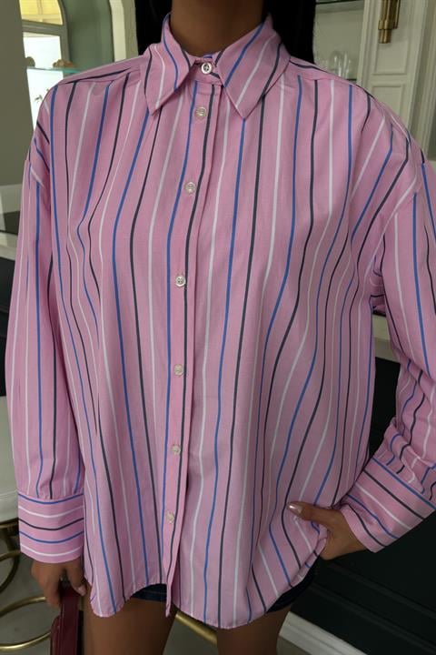 Striped Pink Poplin Shirt 3451