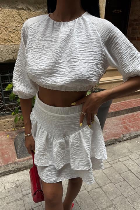 Crop Blouse and Layered Skirt Set 10207