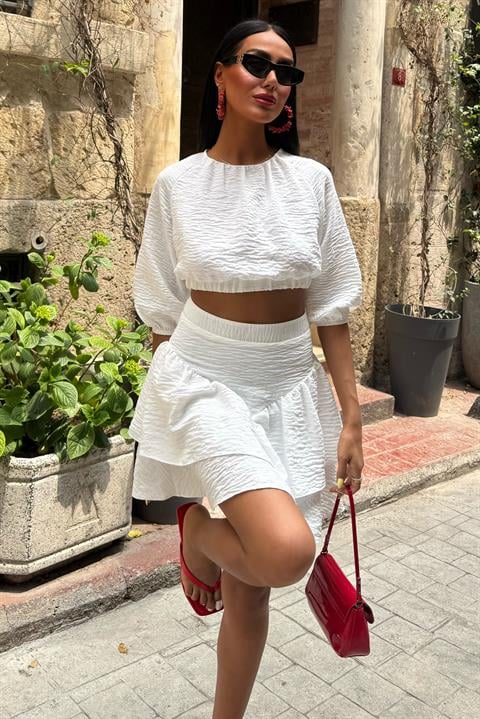 Crop Blouse and Layered Skirt Set 10207