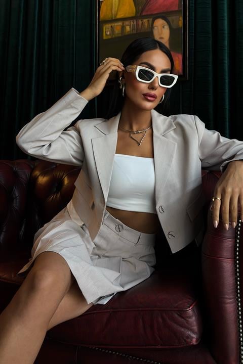 Crop Jacket and Pleated Skirt Garnish Suit 10111