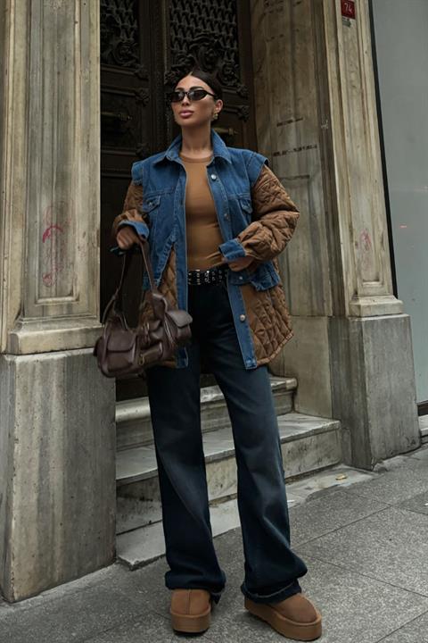 Denim Garnished Quilted Jacket 7071