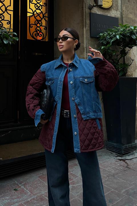 Denim Garnished Quilted Jacket 7071