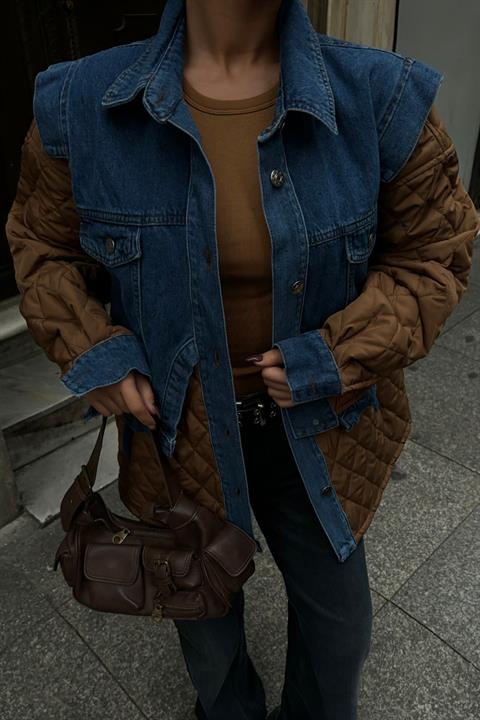 Denim Garnished Quilted Jacket 7071