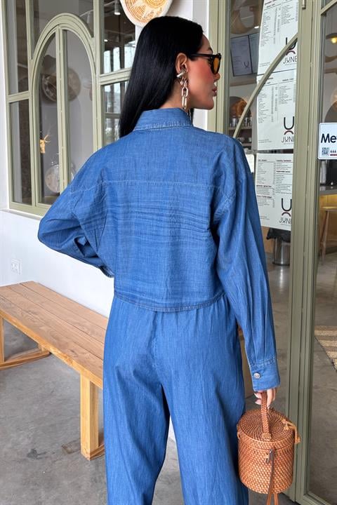 Denim Shirt Plazzo Trousers Set 10163-08