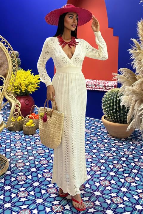 Deep Neck Knit Dress 2856