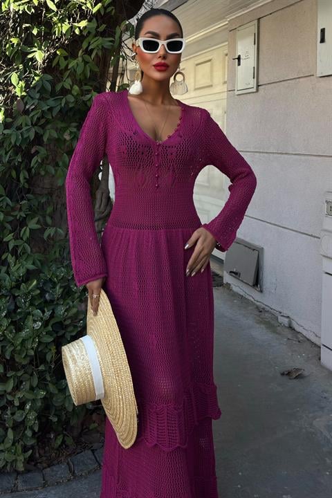 Button Detail and Layered Skirt Ethnic Dress 2859