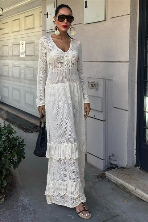 Button Detail and Layered Skirt Ethnic Dress 2859
