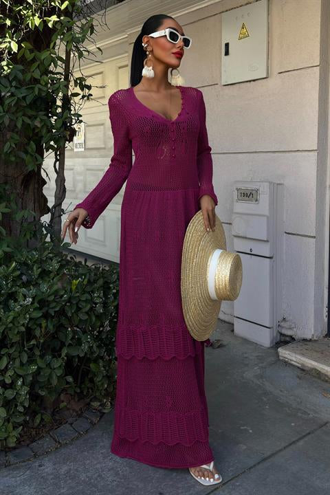 Button Detail and Layered Skirt Ethnic Dress 2859