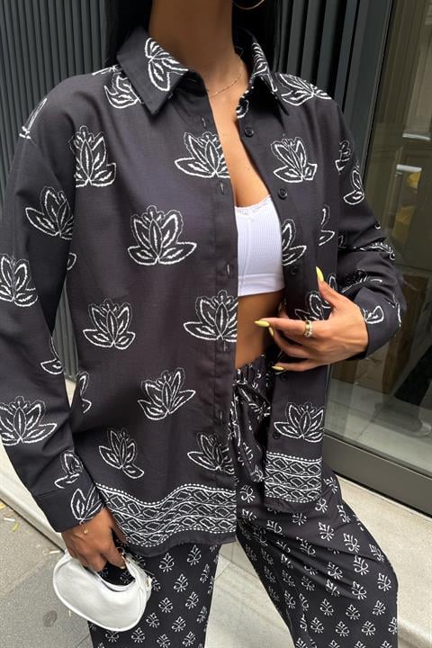 Ethnic Patterned Two Piece Linen Suit 10120