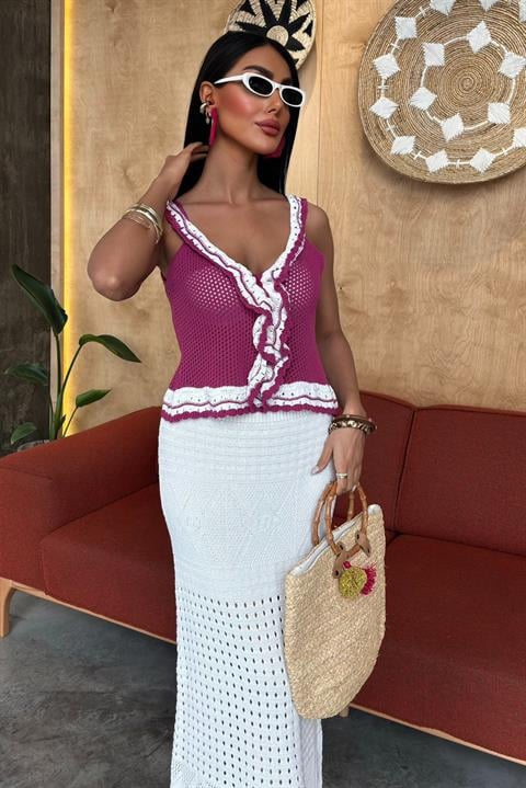 Ruffle Detailed Long Skirt Knitwear Suit 10115