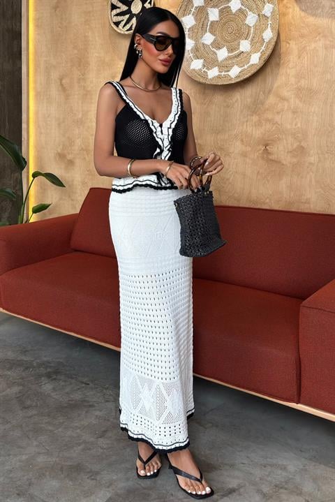 Ruffle Detailed Long Skirt Knitwear Suit 10115
