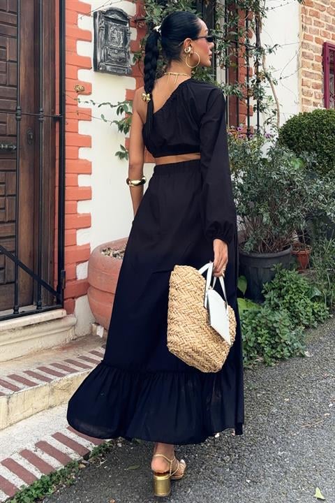 Gipe and Elastic Detailed One Shoulder Suit 10197