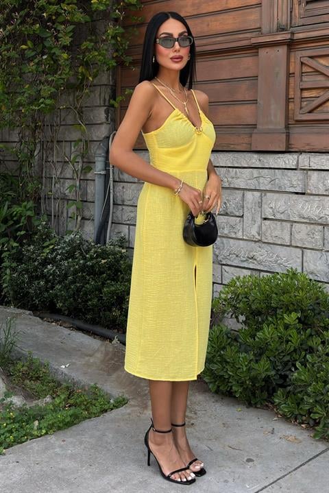 Front Slit Dress with Chest Accessory 2899