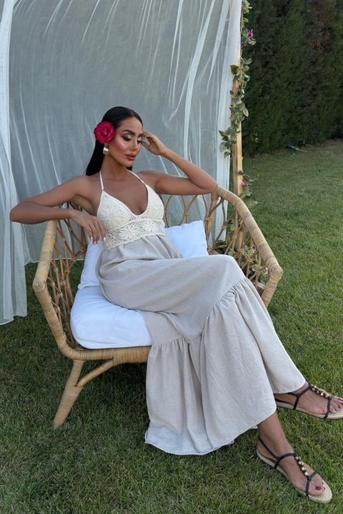 Knitted Linen Long Dress with Chest 2904-08