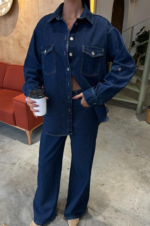 Shirt and Palazzo Trousers Classic Denim Set 10070