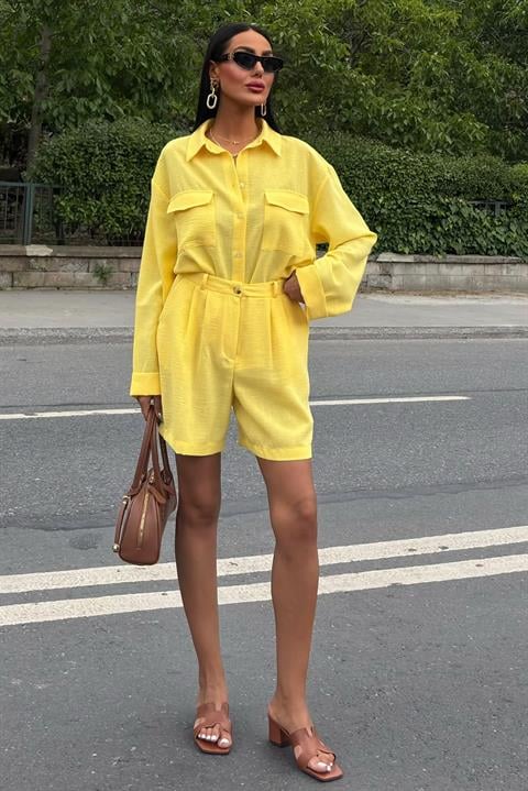 Shirt and Shorts Flamed Linen Set 10130