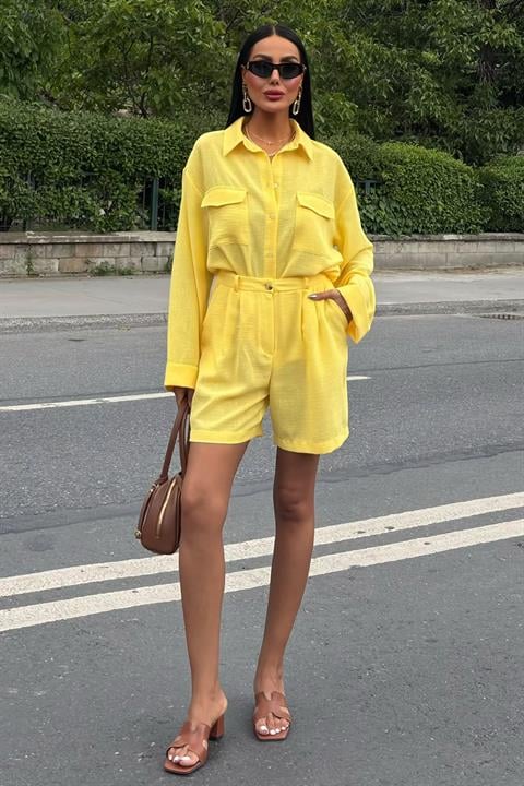 Shirt and Shorts Flamed Linen Set 10130