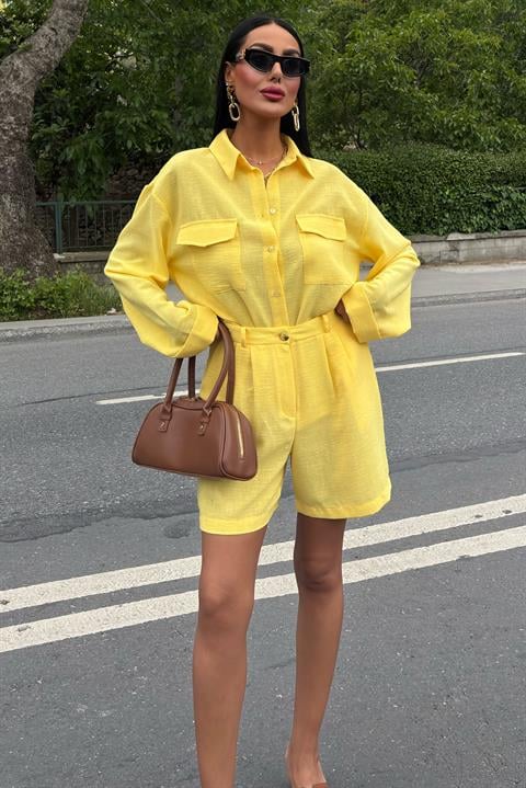 Shirt and Shorts Flamed Linen Set 10130