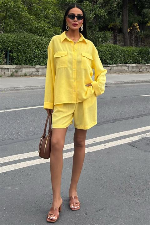 Shirt and Shorts Flamed Linen Set 10130
