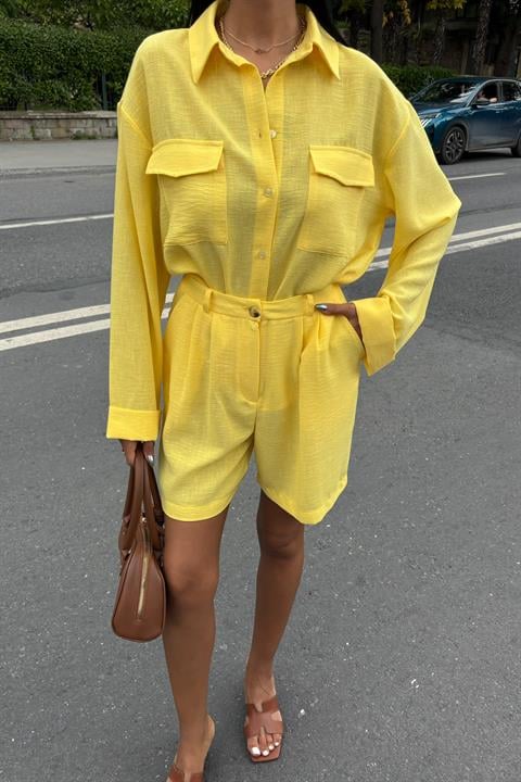Shirt and Shorts Flamed Linen Set 10130