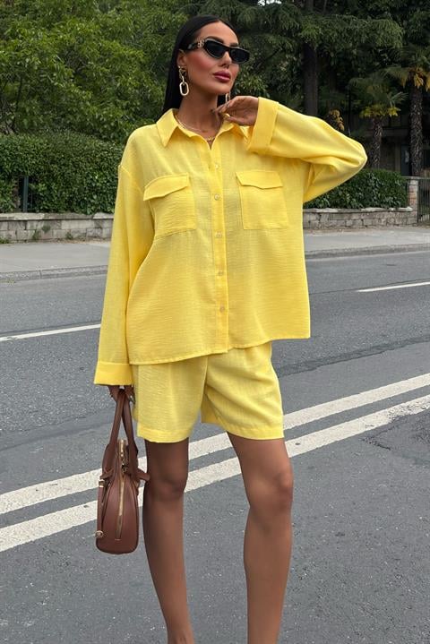 Shirt and Shorts Flamed Linen Set 10130