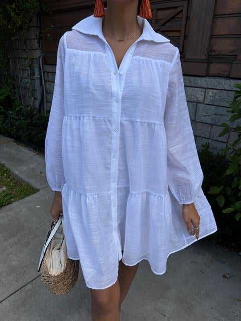 Shirt Collar Pleated Dress 2898