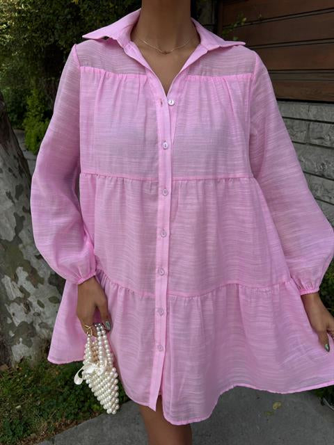 Shirt Collar Pleated Dress 2898