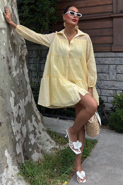 Shirt Collar Pleated Dress 2898