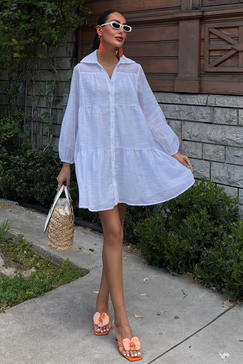 Shirt Collar Pleated Dress 2898