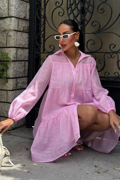 Shirt Collar Pleated Dress 2898