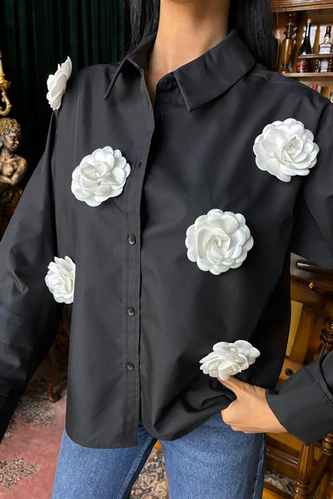 Poplin Shirt with Rose Accessory 3442