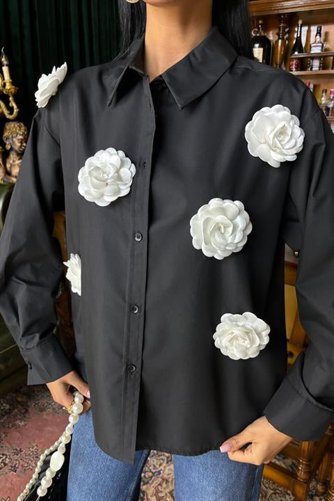 Poplin Shirt with Rose Accessory 3442