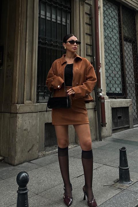 Silver Accessory Jacket Skirt Lined Suede Suit 10000