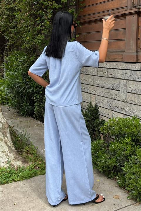 Magnificent Collar Cross Buttoned Plazzo Trousers Viscon Linen Suit 10091