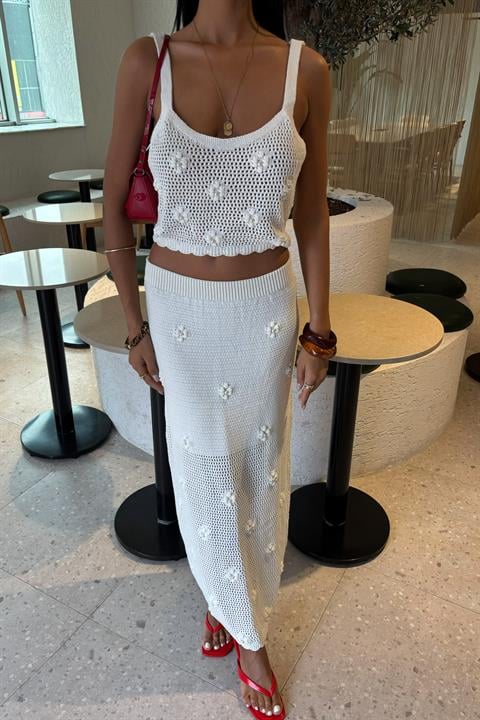 Pearl and Flower Detailed Bustier Knitwear Suit 10100
