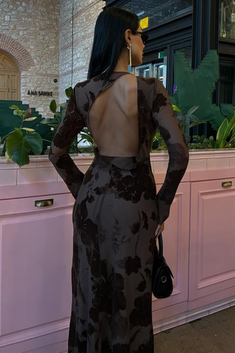 Velvet Printed Backless Lined Dress 2825