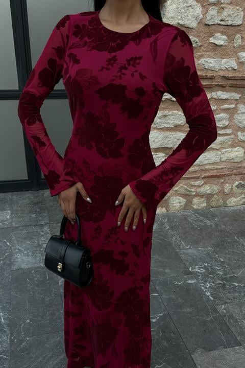Velvet Printed Backless Lined Dress 2825