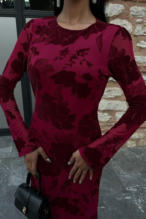 Velvet Printed Backless Lined Dress 2825