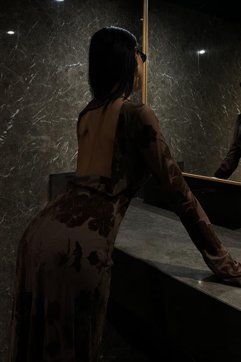Velvet Printed Backless Lined Dress 2825