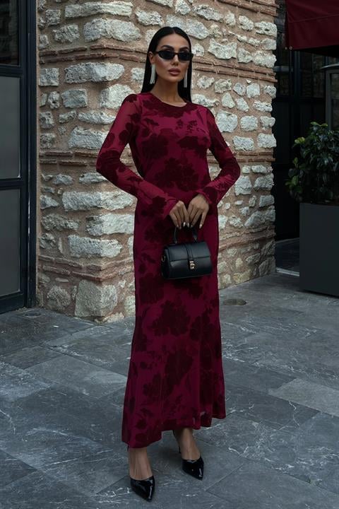 Velvet Printed Backless Lined Dress 2825