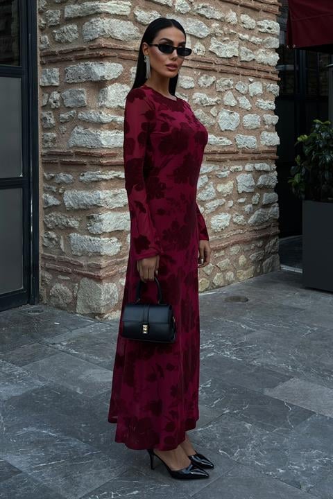 Velvet Printed Backless Lined Dress 2825