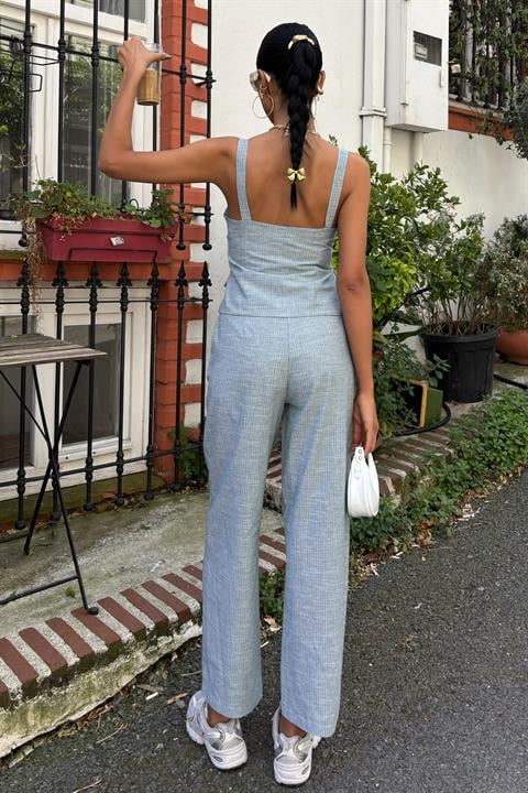 Thick Strap Blouse Trousers Linen Suit 10187