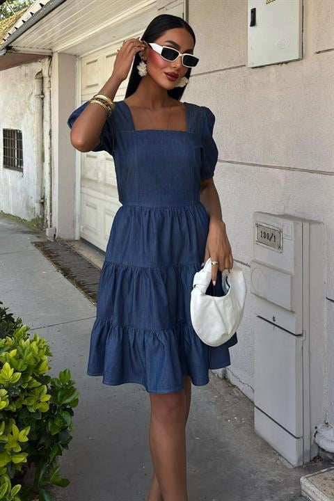 Square Collar and Gipe Detail Tencel Dress 2883