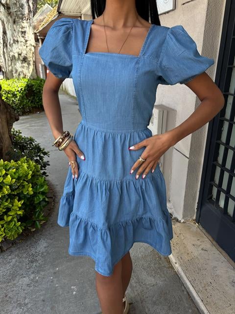 Square Collar and Gipe Detail Tencel Dress 2883