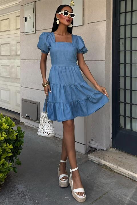 Square Collar and Gipe Detail Tencel Dress 2883