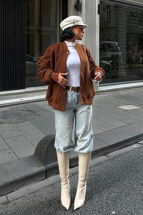 Curly Fur Lined Bomber Jacket 6120
