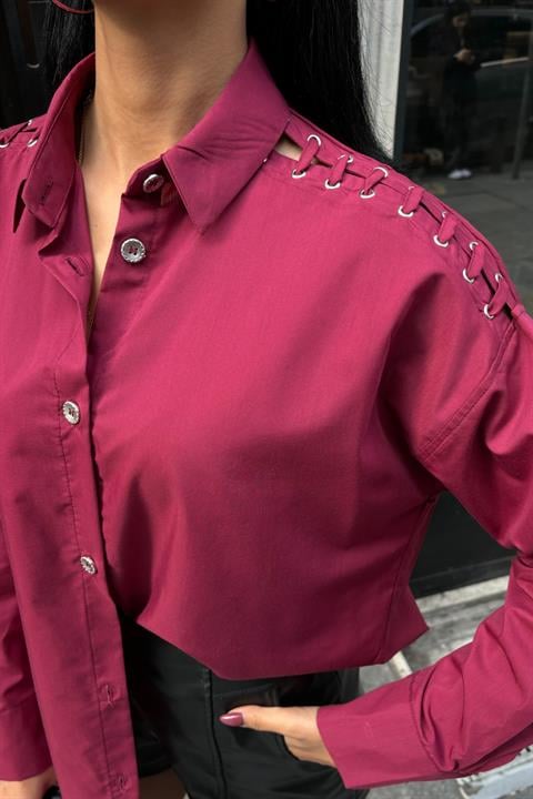 Poplin Shirt with Eyelet and Piping Detail 3419
