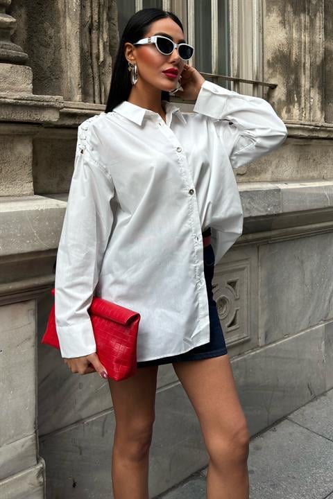 Poplin Shirt with Eyelet and Piping Detail 3419